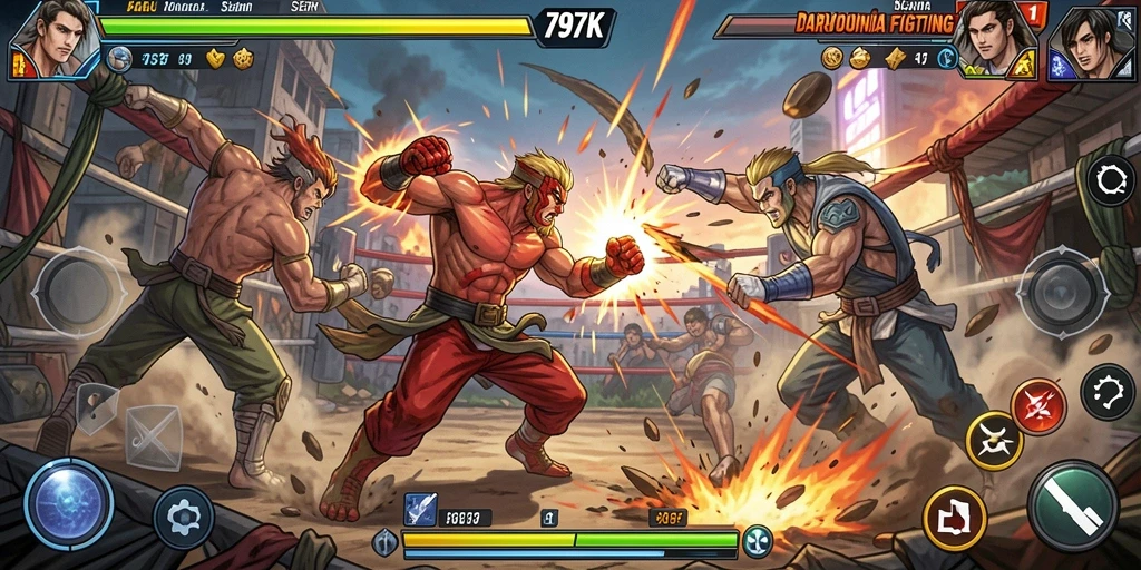 Tampilan gameplay <strong>797K</strong> yang intens saat pertarungan berlangsung.