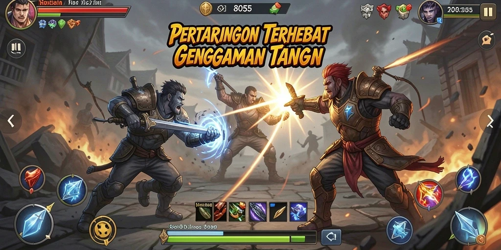 Tangkapan layar utama 8055 menampilkan aksi pertarungan yang mendebarkan.