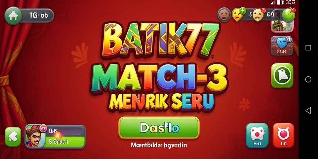 Tangkapan layar utama BATIK77 menampilkan gameplay Match-3 yang seru dan colorful.