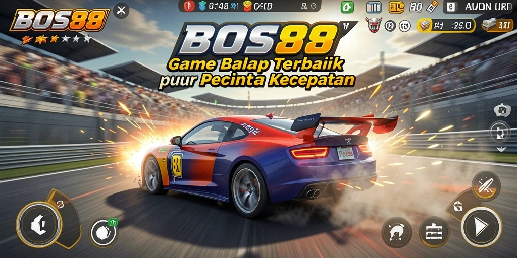 Tampilan gameplay BOS88 yang mendebarkan dan penuh aksi balapan.