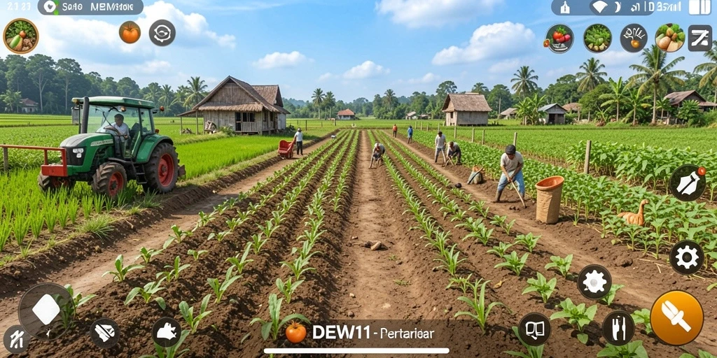 Screenshot DEWI11 menampilkan pemain yang sedang mengelola lahan pertanian mereka.