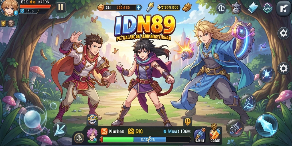 Screenshot IDN89 menunjukkan aksi seru para karakter Anime.