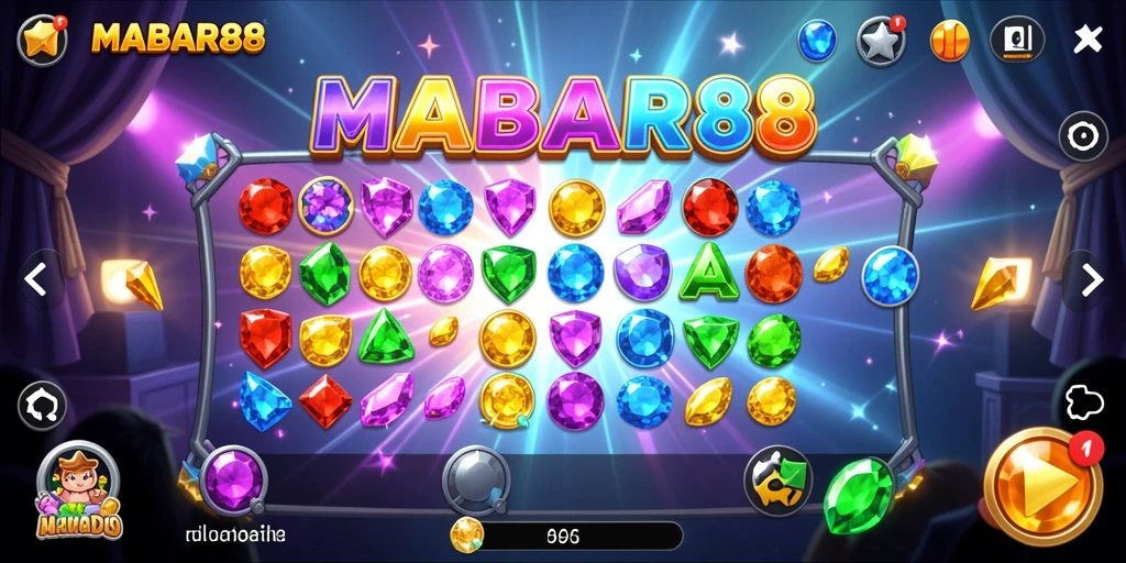 Tampilan gameplay seru dari MABAR88 menunjukkan aksi mencocokkan permata.