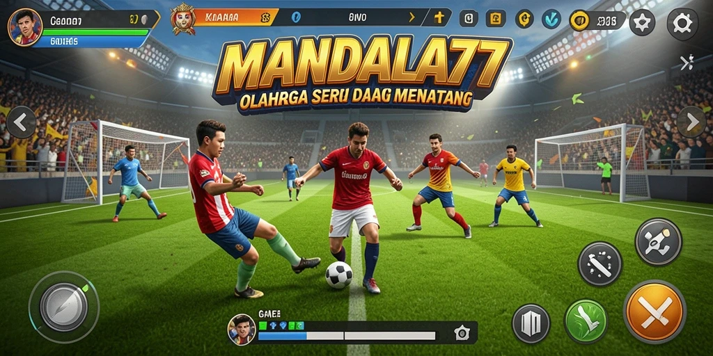 Tampilan gameplay <strong>MANDALA77</strong> dengan adegan pertandingan olahraga yang menegangkan.
