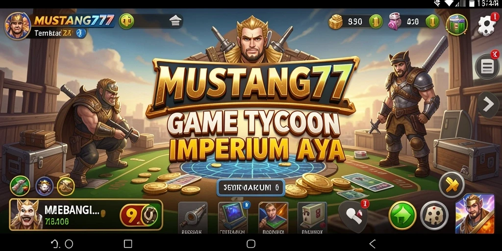 Tampilan gameplay <strong>MUSTANG77</strong> menunjukkan keseruan membangun kerajaan bisnis.
