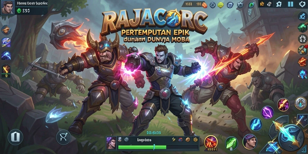 Screenshot RAJACORC menampilkan aksi pertempuran mendebarkan dalam gameplay MOBA.